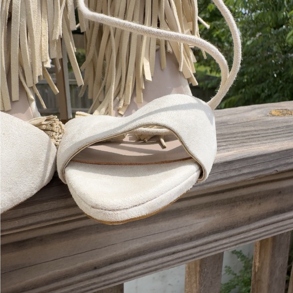 Fringe Cream Women's Sandals - Picture 3 of 16